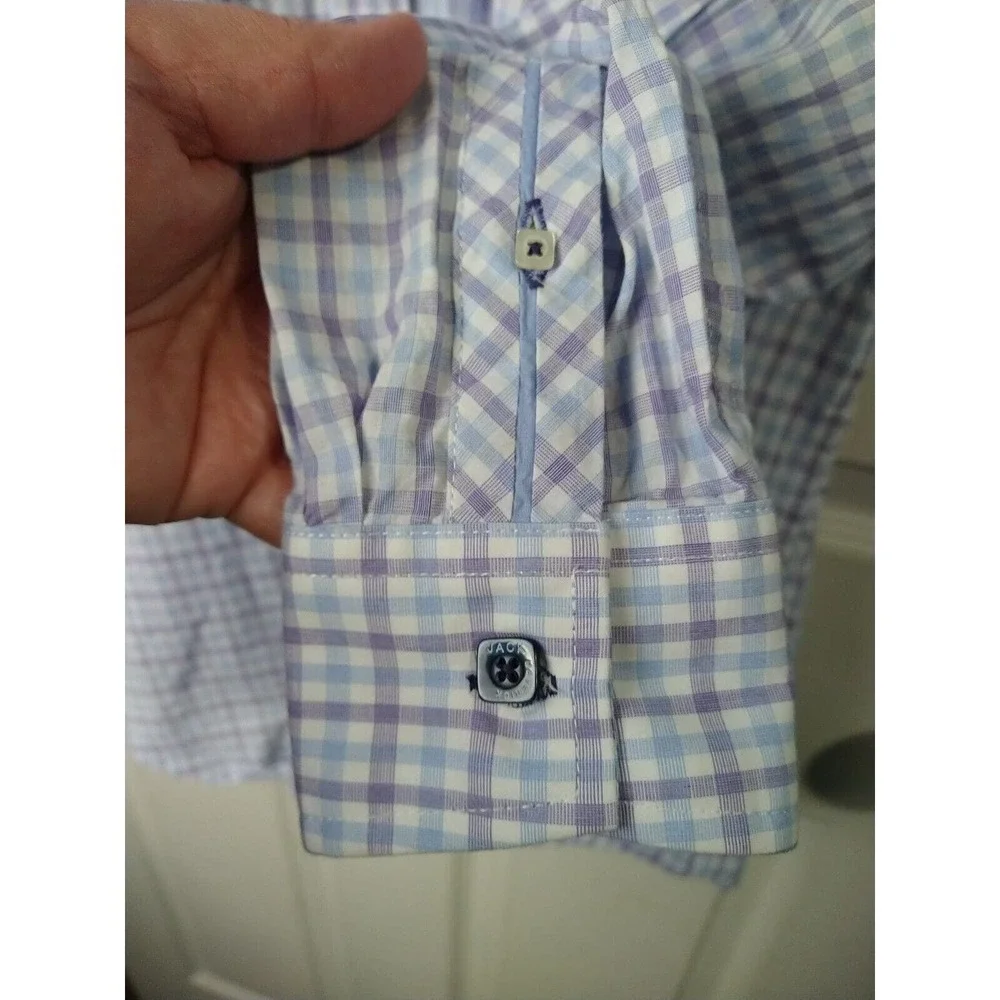 Jack Maverick Collared Purple Blue Gingham Long Sleeve Shirt. Size M
